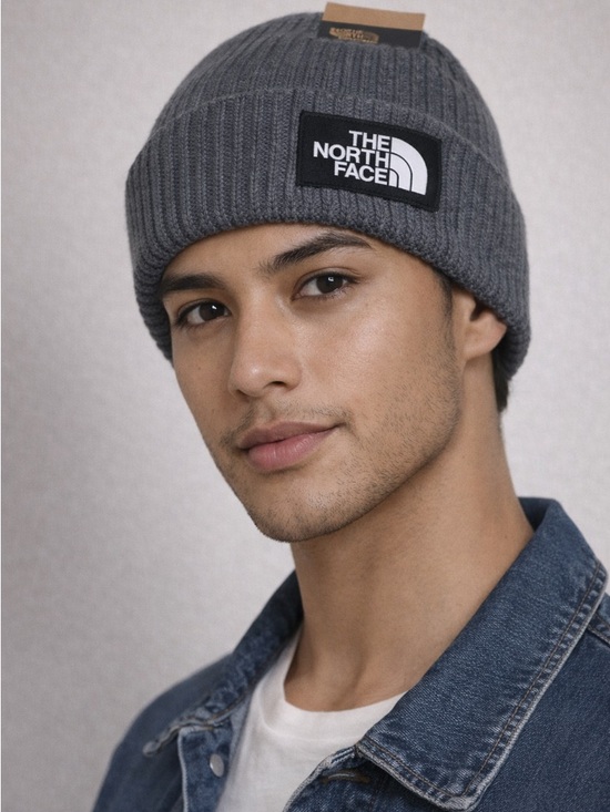 The North Face Other - The North Face Charcoal Rib-Knit Beanie with Logo Patch